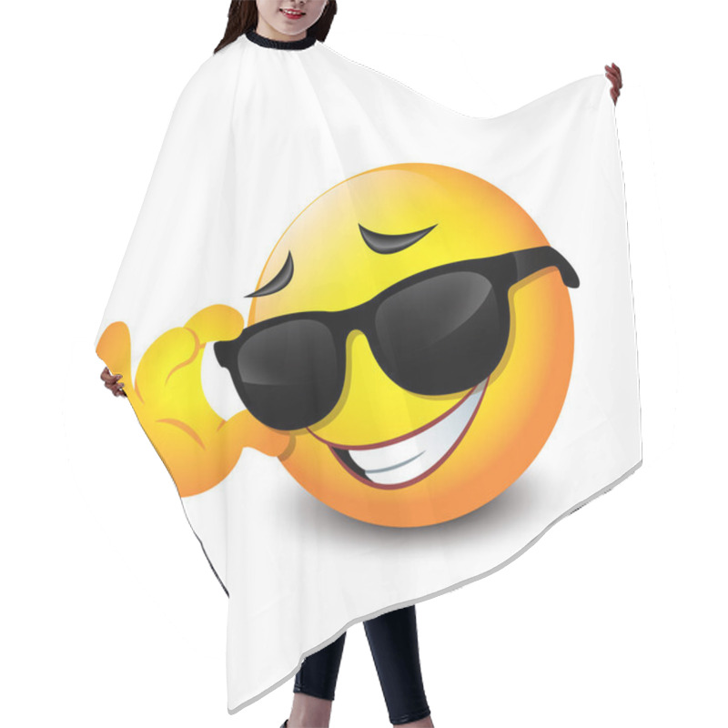 Personality  Cute Smiling Emoticon Wearing Black Sunglasses, Emoji - Vector Illustration Hair Cutting Cape