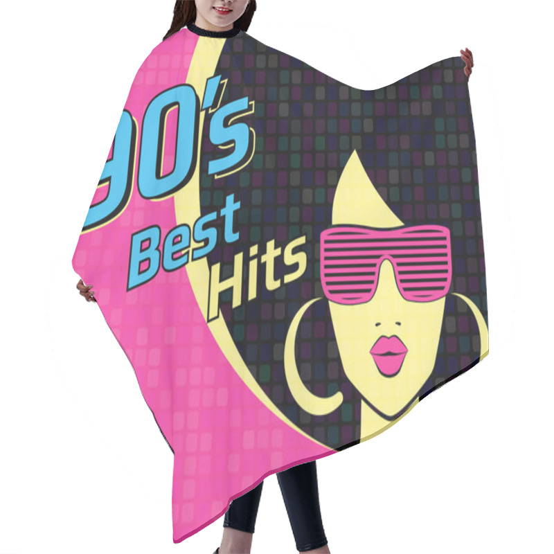 Personality  Best Hits Of 90s Illistration With Disco Woman Wearing Glasses And On Pink Background Hair Cutting Cape