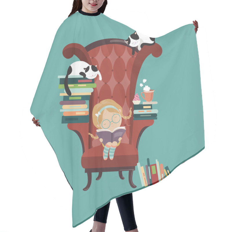 Personality  Little Girl Reading A Book Hair Cutting Cape