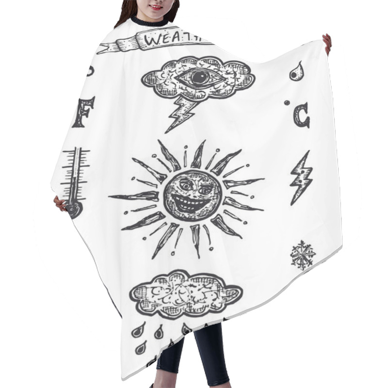 Personality  Hand Drawn Funny Retro Weather Icons Hair Cutting Cape