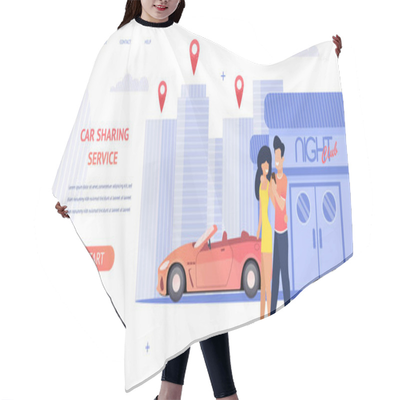 Personality  Banner Illustration Loving Couple Rent Cabrio Car Hair Cutting Cape