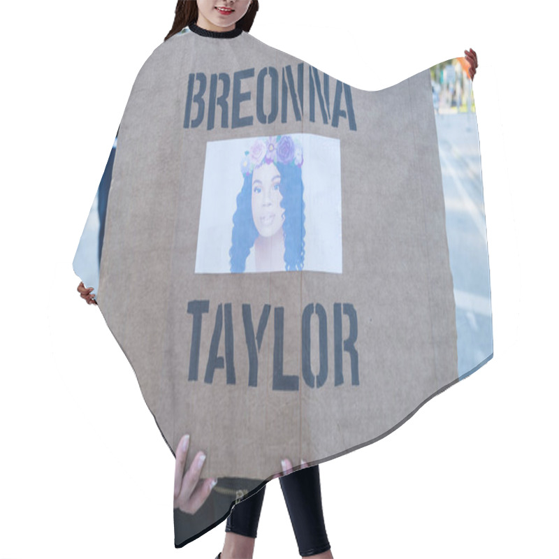 Personality  Miami, FL, USA - JUNE, 2020: Breonna Taylor Poster. Black Lives Matter. Hair Cutting Cape