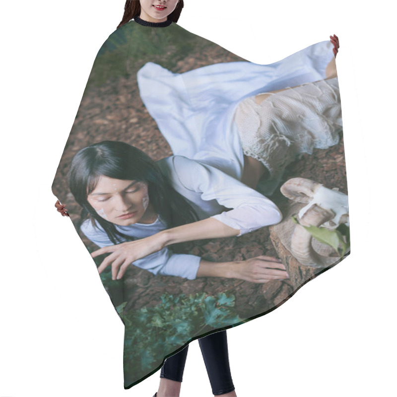 Personality  A Woman In Flowing White Garments Reaches Out Towards A Swamp. Hair Cutting Cape