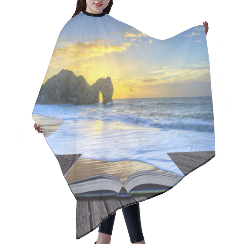 Personality  Vibrant Sunrise Over Ocean With Rock Stack In Foreground In Page Hair Cutting Cape