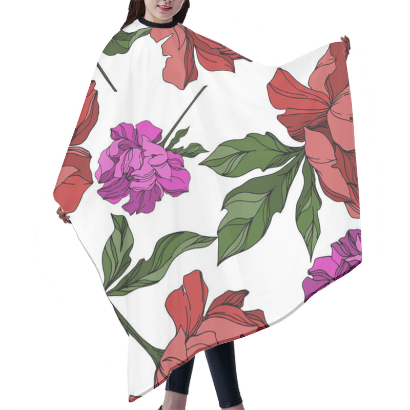 Personality  Vector Peony Floral Botanical Flowers. Black And White Engraved  Hair Cutting Cape