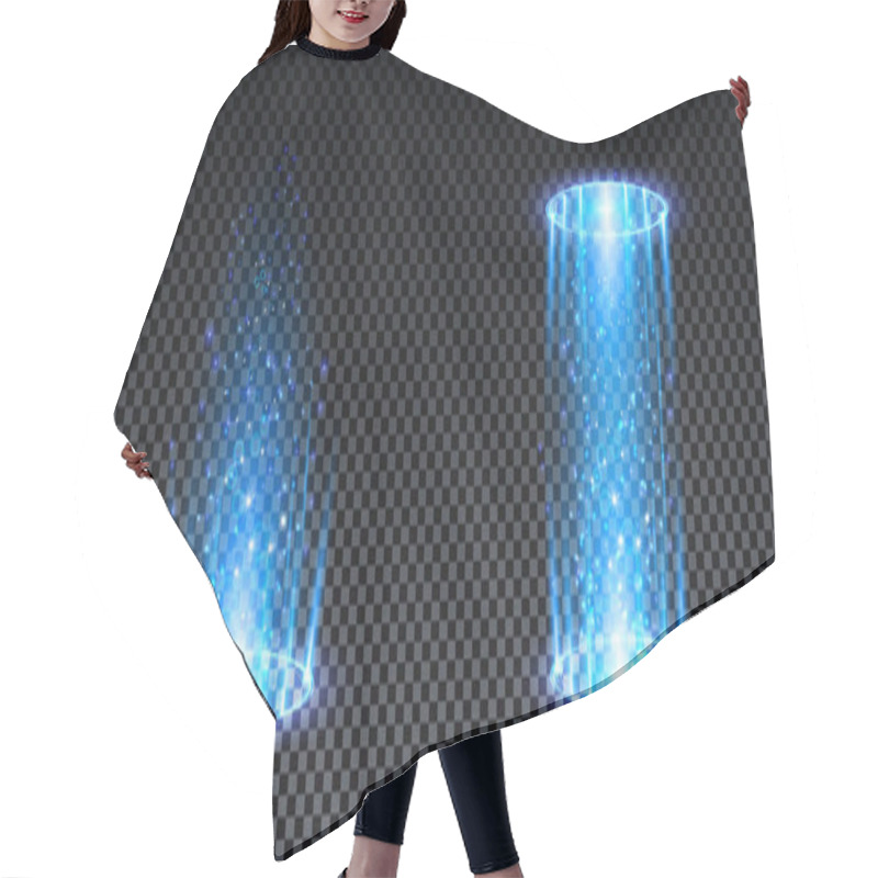 Personality  Blue Hologram Portal. Magic Fantasy Portal. Magic Circle Teleport Podium With Hologram Effect. Vector Blue Glow Rays With Sparks On Transparent Background. Hair Cutting Cape