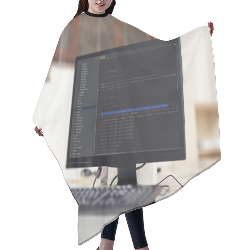 Personality  Source Codes On Computer Monitor Hair Cutting Cape