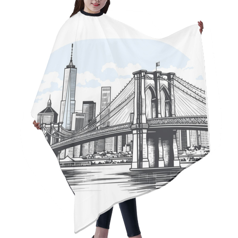 Personality  Brooklyn Bridge Hand-drawn Comic Illustration. Brooklyn Bridge. Vector Doodle Style Cartoon Illustration Hair Cutting Cape