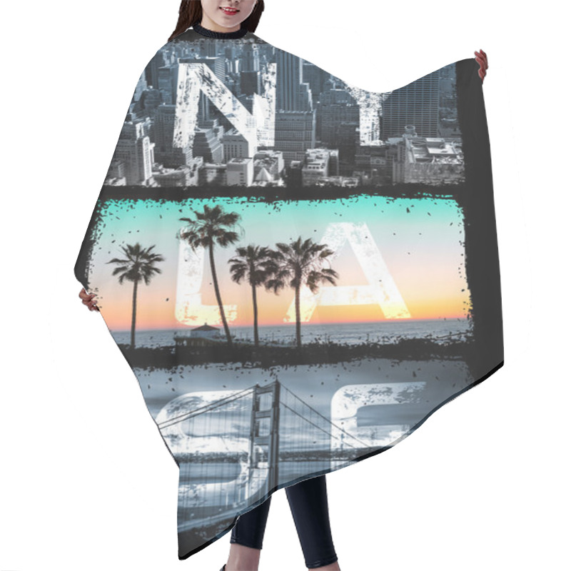 Personality  New York Los Angeles San Francisco Poster Typography Design Hair Cutting Cape