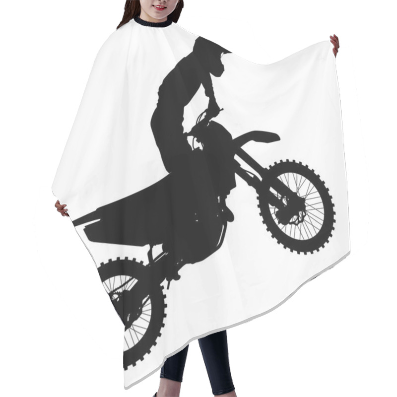 Personality  Black Silhouettes Motocross Rider On A Motorcycle. Vector Illust Hair Cutting Cape