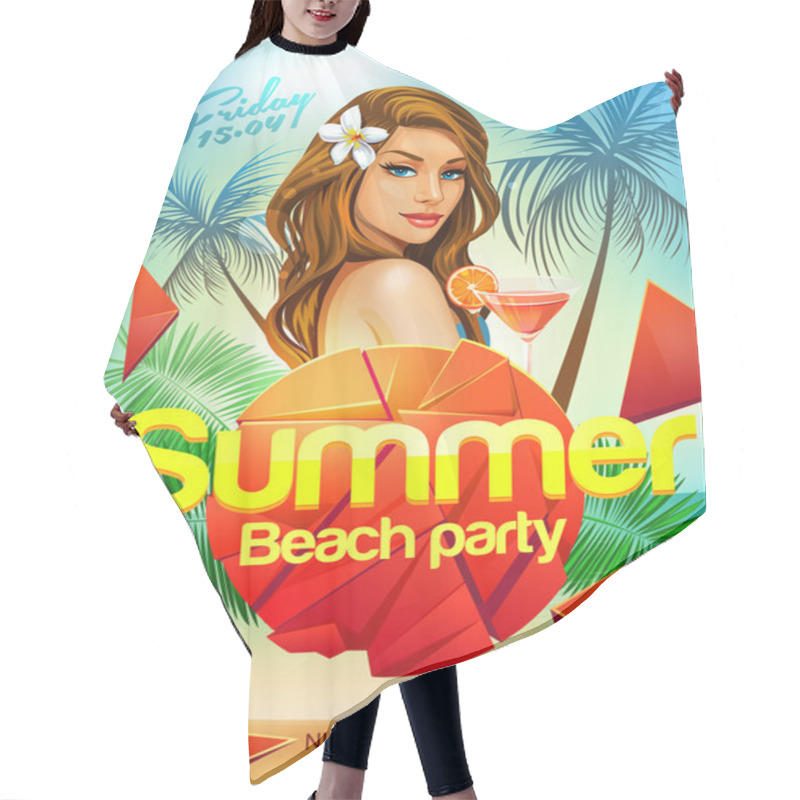 Personality  Summer Beach Party Flyer Design With Sexy Girl Hair Cutting Cape