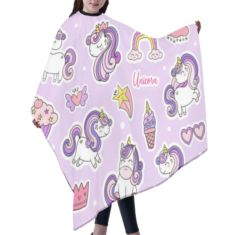 Personality  Cute Purple Magical Simple Unicorn Sticker Sheet Printable Hair Cutting Cape