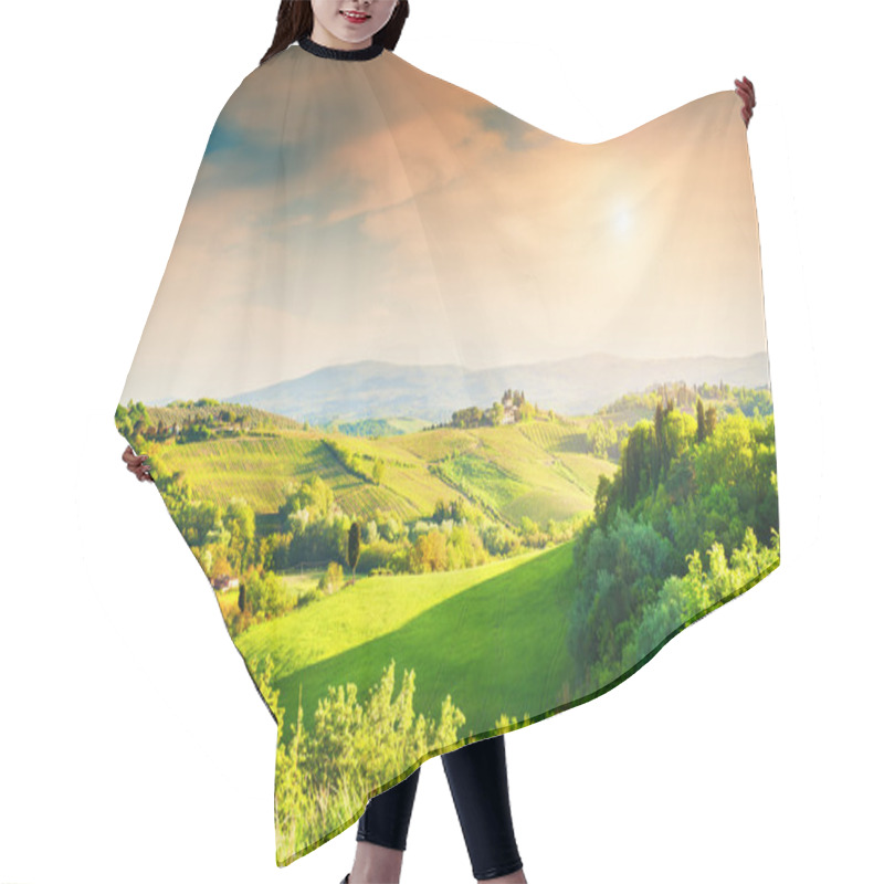 Personality  Green Hills Of Tuscany At Sunset. Italy Hair Cutting Cape