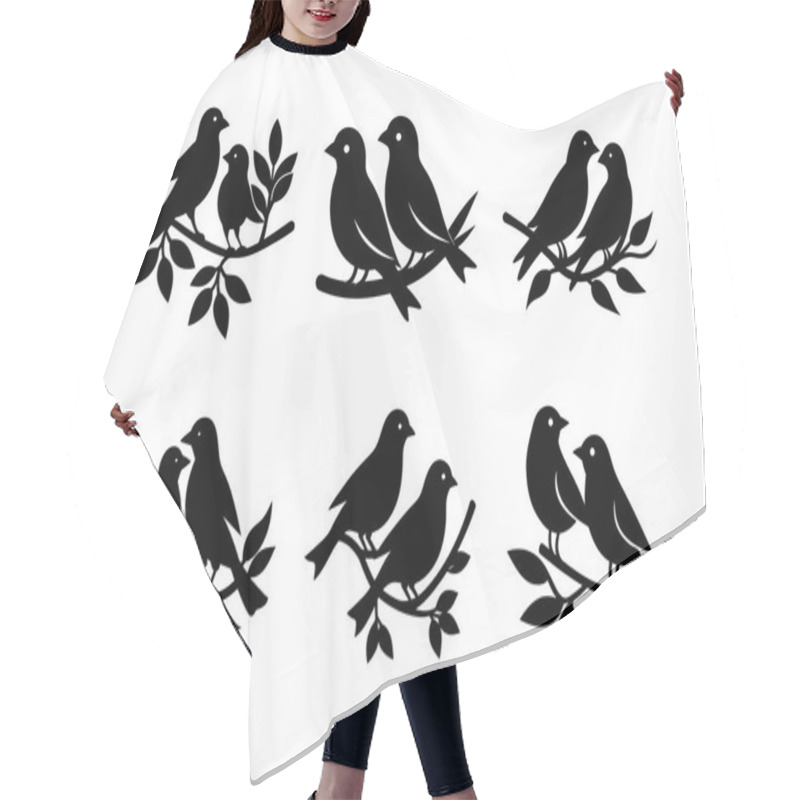 Personality  Black And White Silhouette Of Birds On Branches, Perfect For Design Elements. Hair Cutting Cape