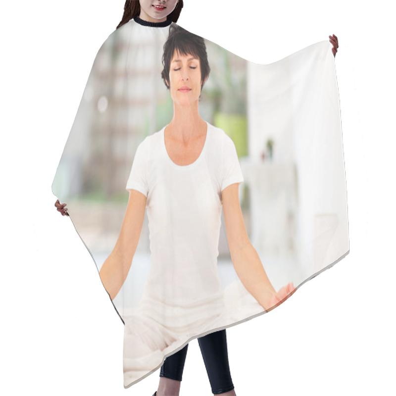 Personality  Woman Meditation On Bed At Home Hair Cutting Cape