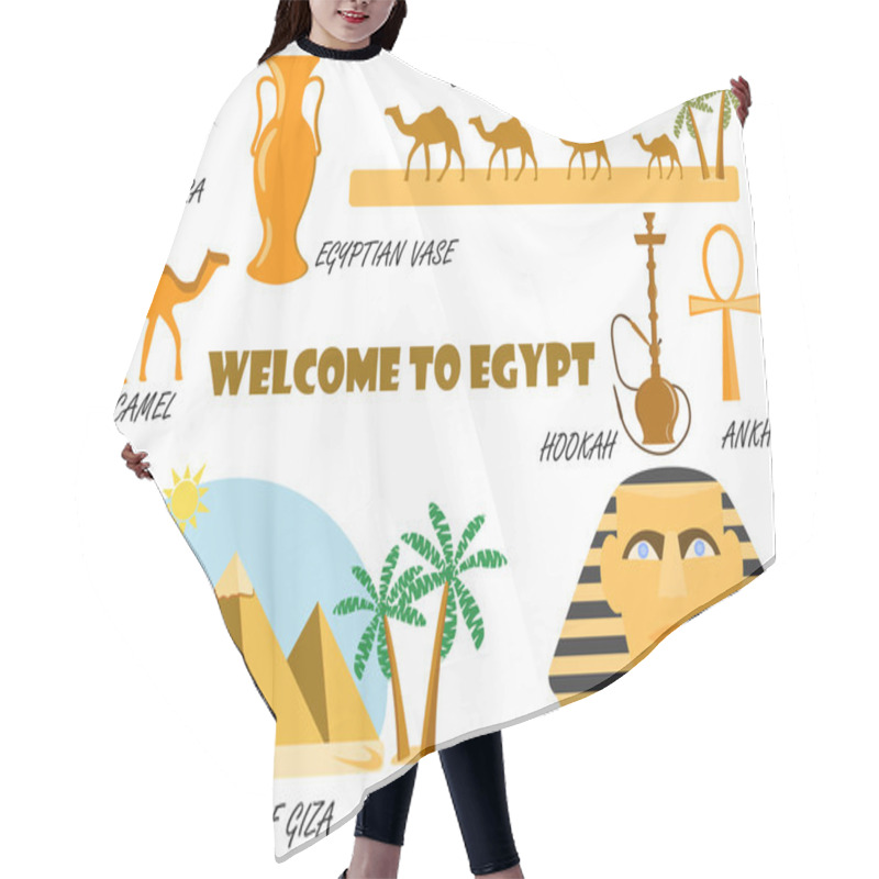 Personality  Welcome To Egypt. Symbols Of Egypt. Set Of Icons. Vector. Hair Cutting Cape