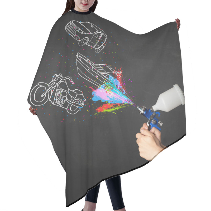 Personality  Man With Airbrush Spray Paint With Car, Boat And Motorcycle Draw Hair Cutting Cape