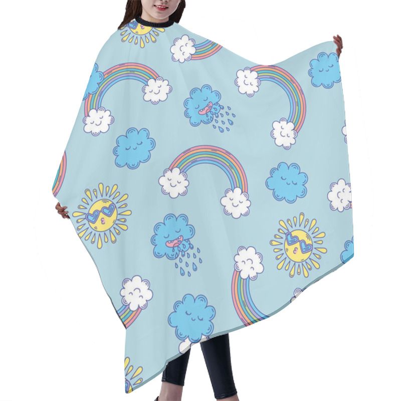 Personality  Cute Hand-drawn Endless Doodle Pattern With Sun, Rainy Clouds And Rainbow. Hair Cutting Cape