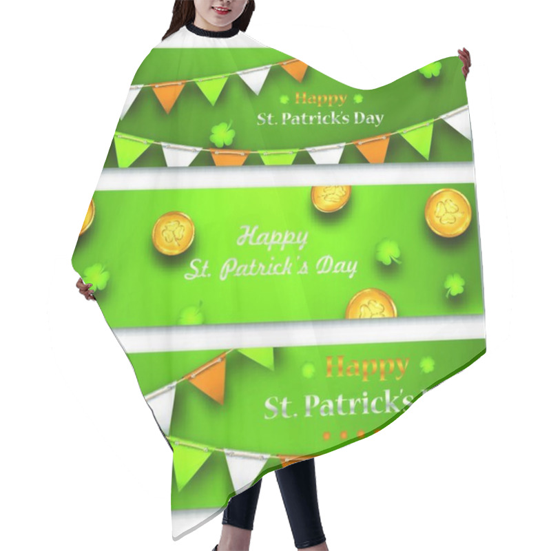 Personality  Illustration Set Banners With Bunting Hanging Pennants, Golden Coins, Clovers For St. Patricks Day - Vector Hair Cutting Cape