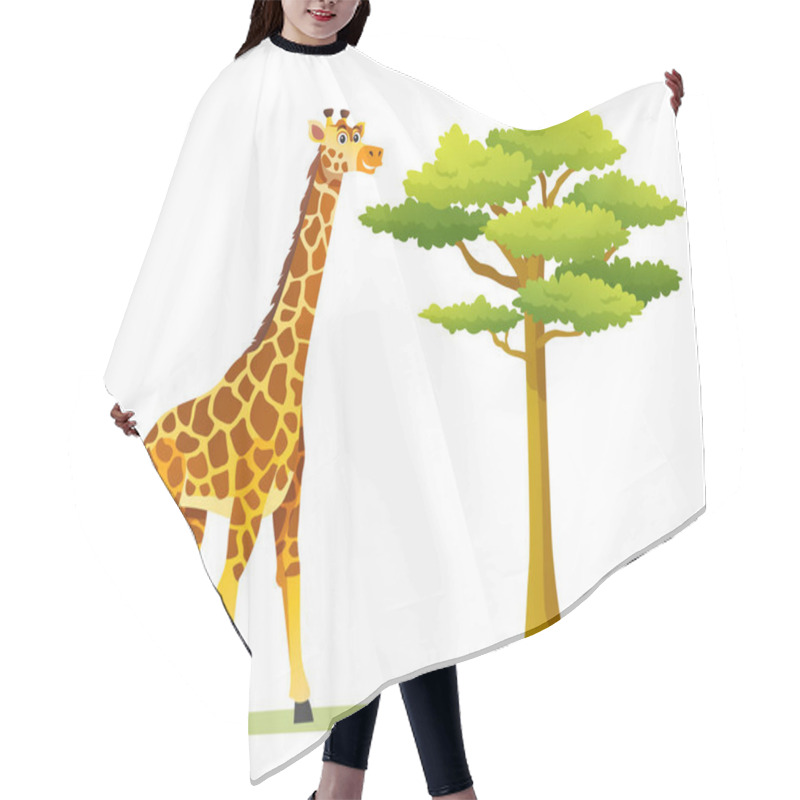 Personality  Giraffe With Tree Cartoon Illustration Hair Cutting Cape