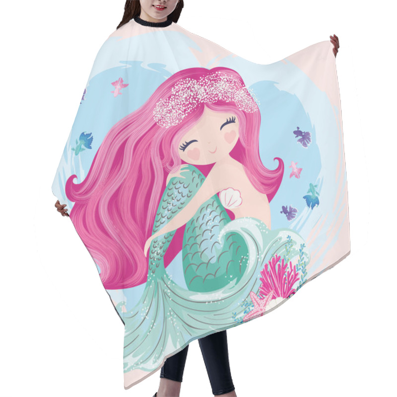 Personality  Cute Mermaid With Long Pink Hair Hair Cutting Cape