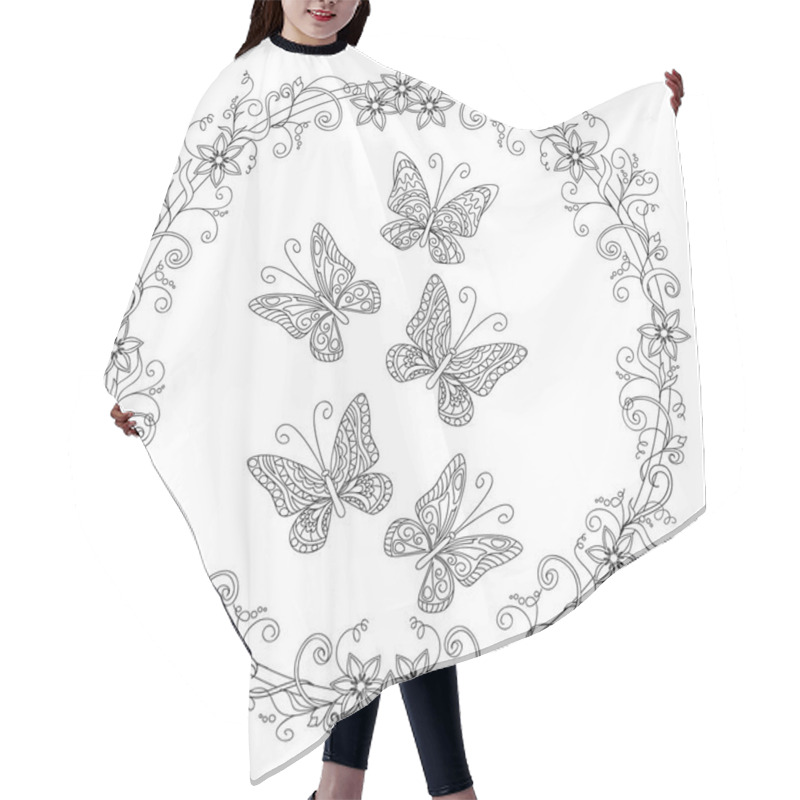 Personality  Zen Ornamental Butterfies Into Floral Mandala Hair Cutting Cape