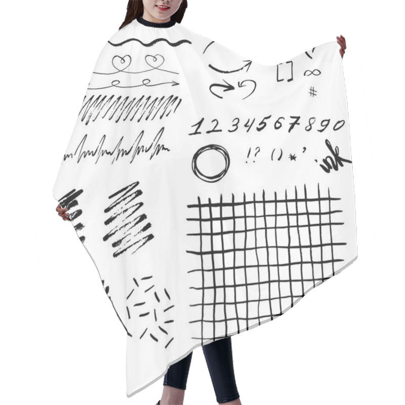 Personality  Ink Splashes, Blots, Lines, Arrows, Circles On A Whites Background. Vector Ink Set. Hair Cutting Cape