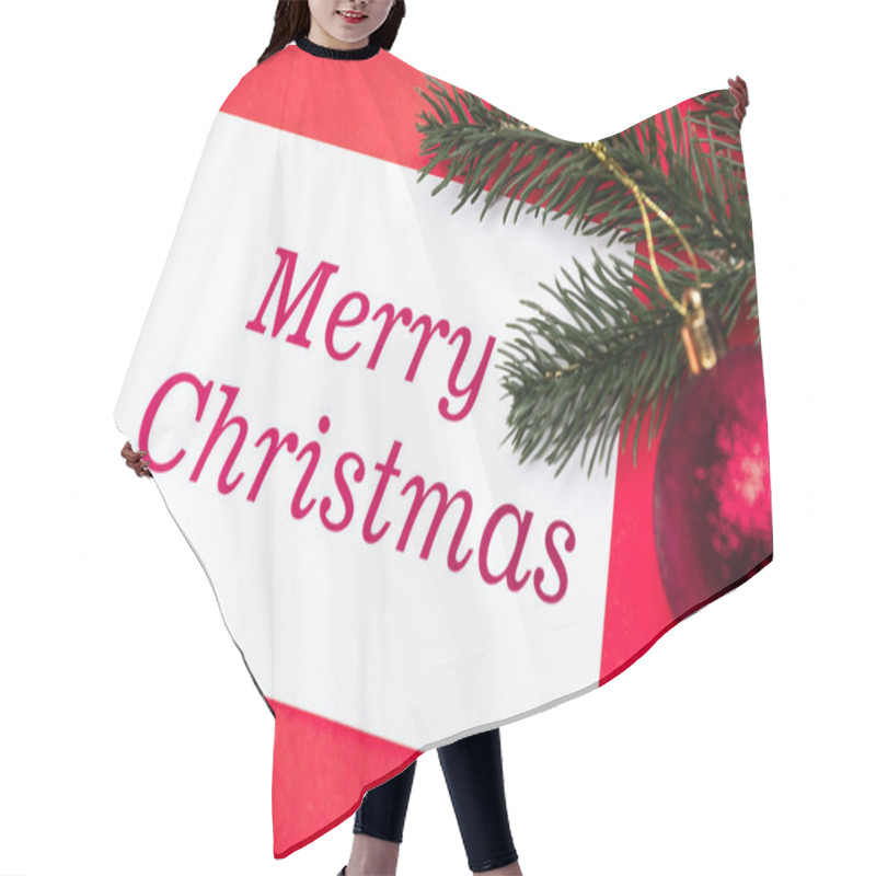 Personality  Merry Christmas Card And Decoration On Red Background Hair Cutting Cape