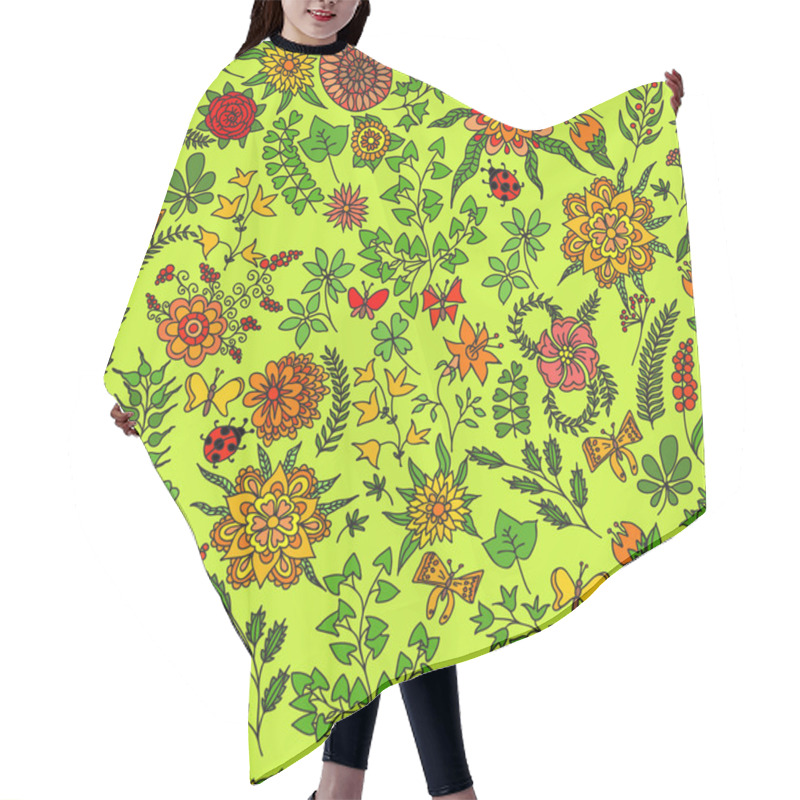 Personality  Seamless Hand Drawn Floral Pattern Hair Cutting Cape