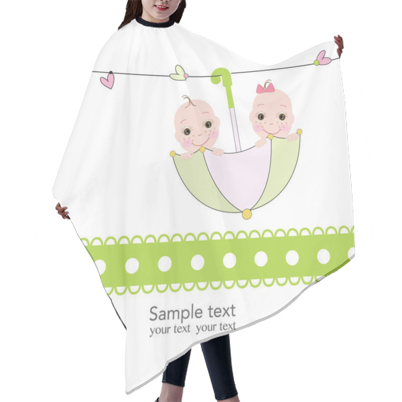 Personality  Twin Baby Boy And Girl With Umbrella Baby Shower Card Hair Cutting Cape