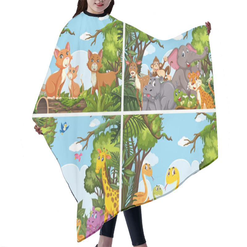 Personality  Set Of Various Animals In Nature Scenes Hair Cutting Cape