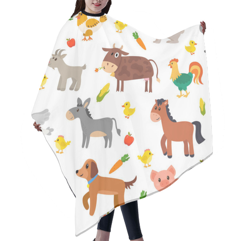 Personality  Seamless Pattern With Farm Animals, Vegetables And Fruits. Cute  Hair Cutting Cape