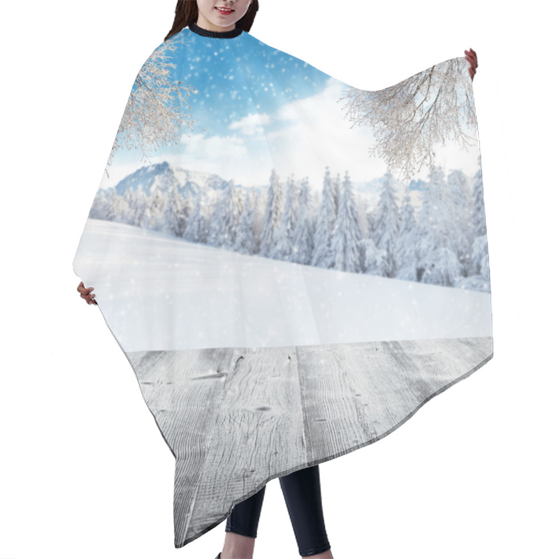 Personality  Winter Landscape With Wooden Planks Hair Cutting Cape