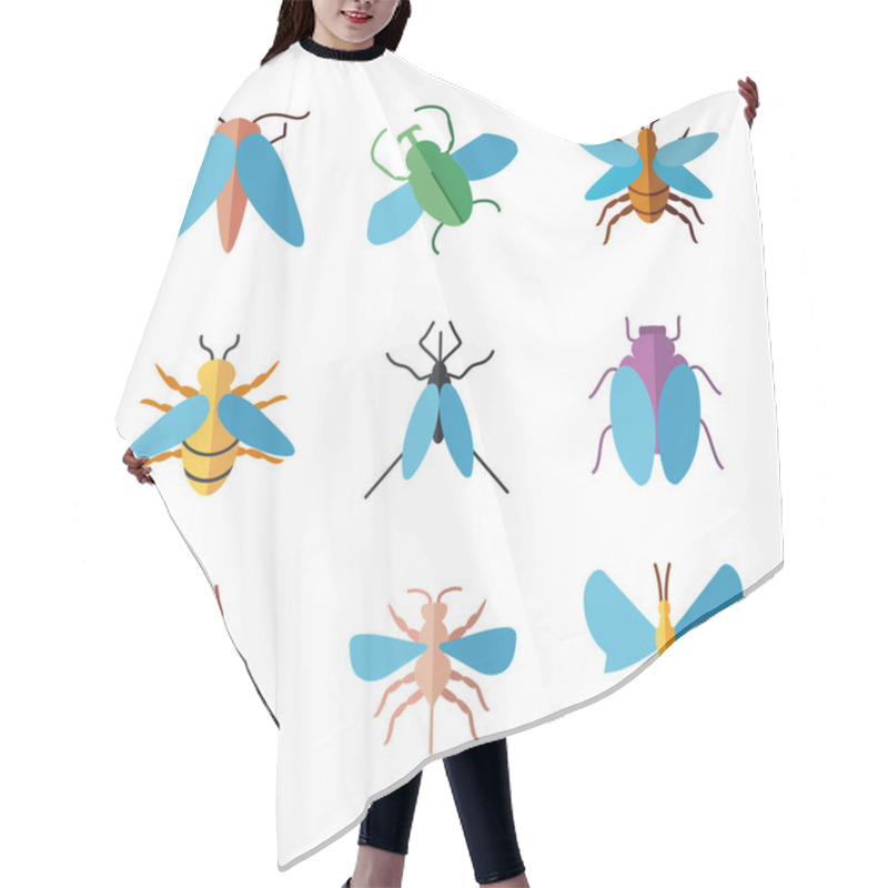 Personality  Flies Insects Icon Set, Flat Style Hair Cutting Cape