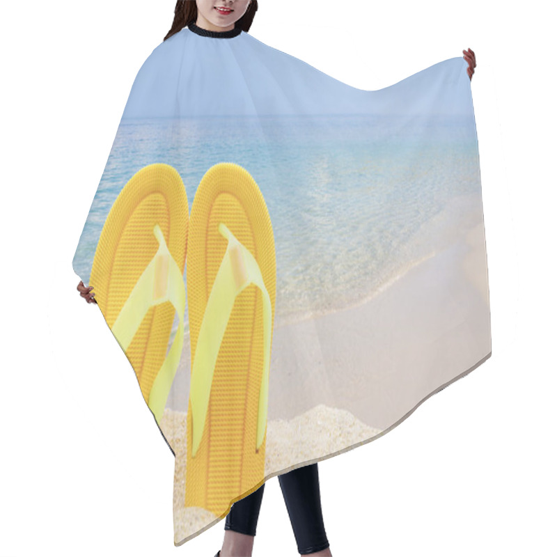 Personality  Beach Scenery With Sandals In The Sand Hair Cutting Cape