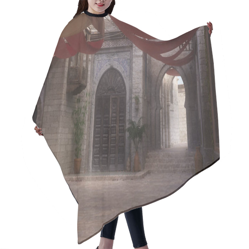 Personality  Empty Shaded Courtyard In A Medieval Arabian City Street With Patches Of Sunlight. 3D Illustration. Hair Cutting Cape