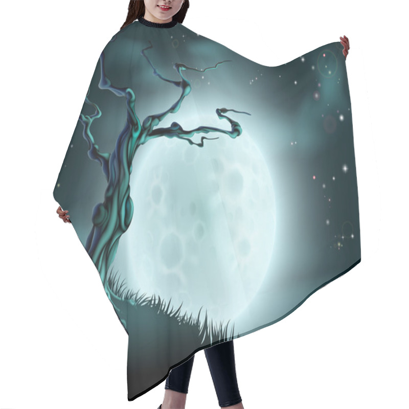 Personality  Blue Halloween Moon Tree Background Hair Cutting Cape