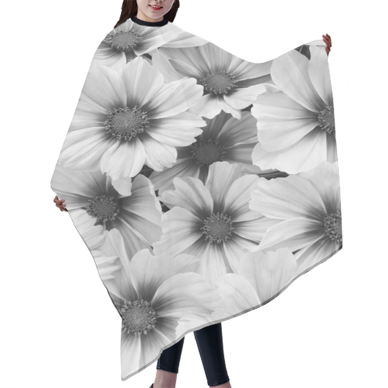 Personality  Blooming Cosmos Flowers In Black And White Hair Cutting Cape