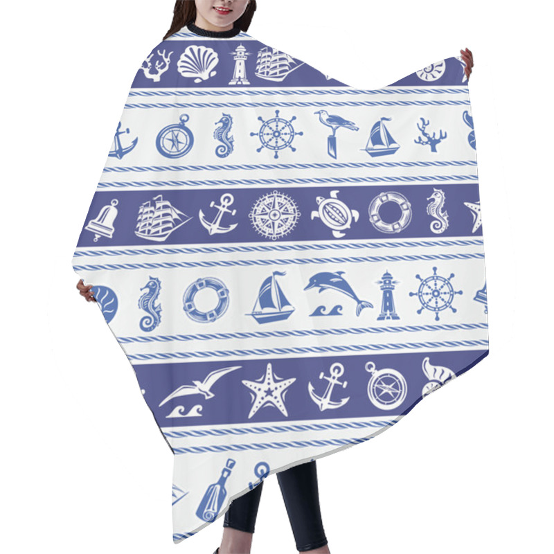 Personality  Borders With Nautical And Sea Symbols Hair Cutting Cape