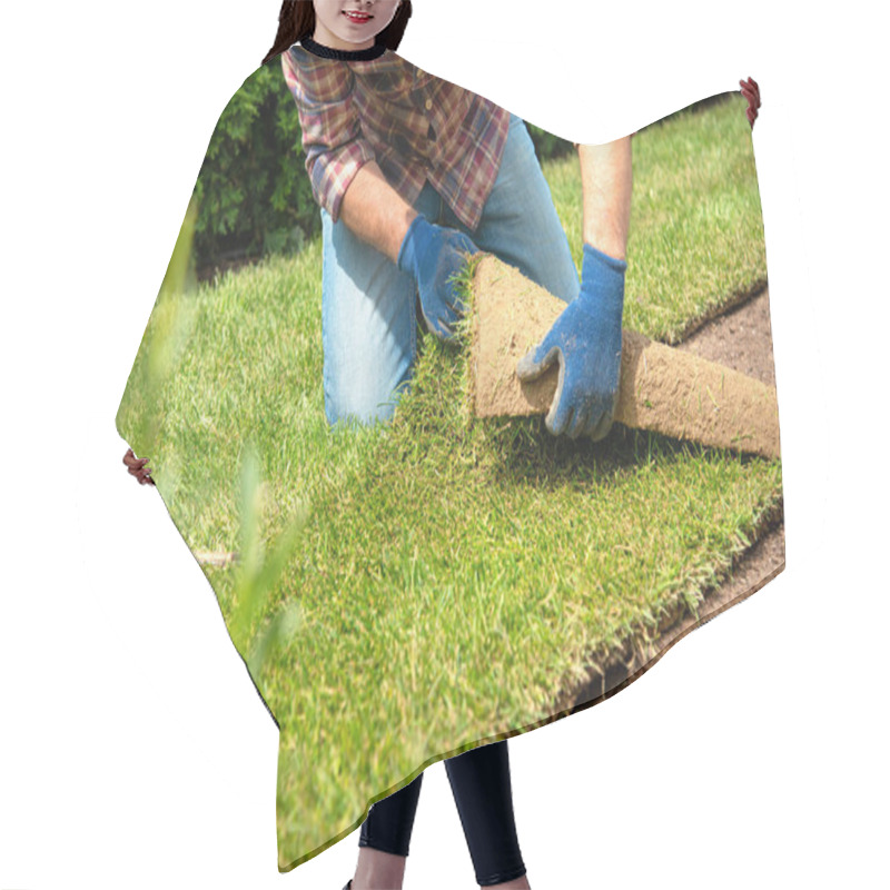 Personality  Installing Turf Rolls In The Garden Hair Cutting Cape