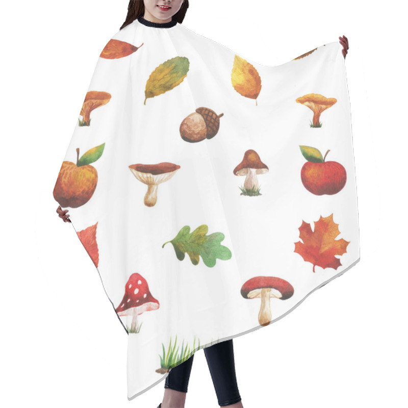 Personality  Autumn Gifts Of Nature. Apples, Tree Stump, Autumn Leaves, Beetles, Mushrooms, Hair Cutting Cape