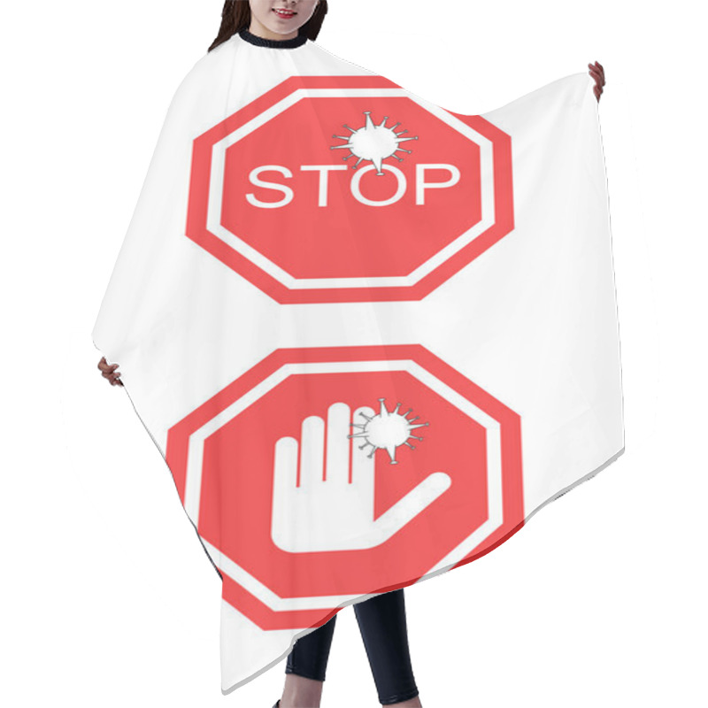 Personality  Coronavirus Red No Signs With Stop Word And Hand Isolated On White Hair Cutting Cape