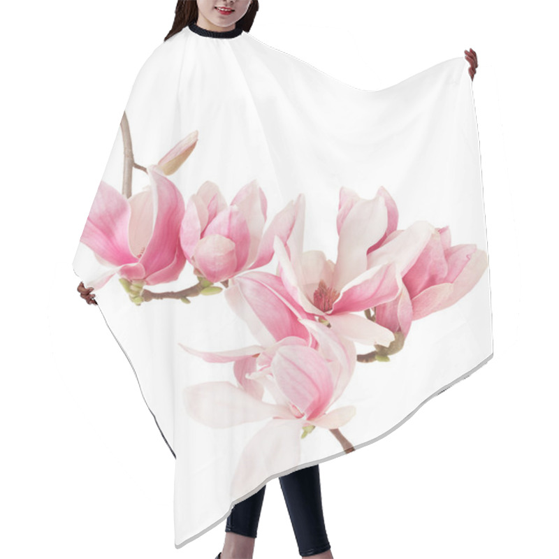 Personality  Magnolia, Spring Pink Flower Branch And Buds On White Hair Cutting Cape