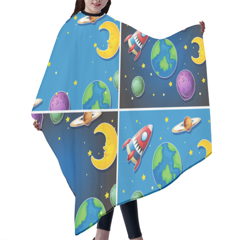 Personality  Scenes With Rocket And Planets Hair Cutting Cape