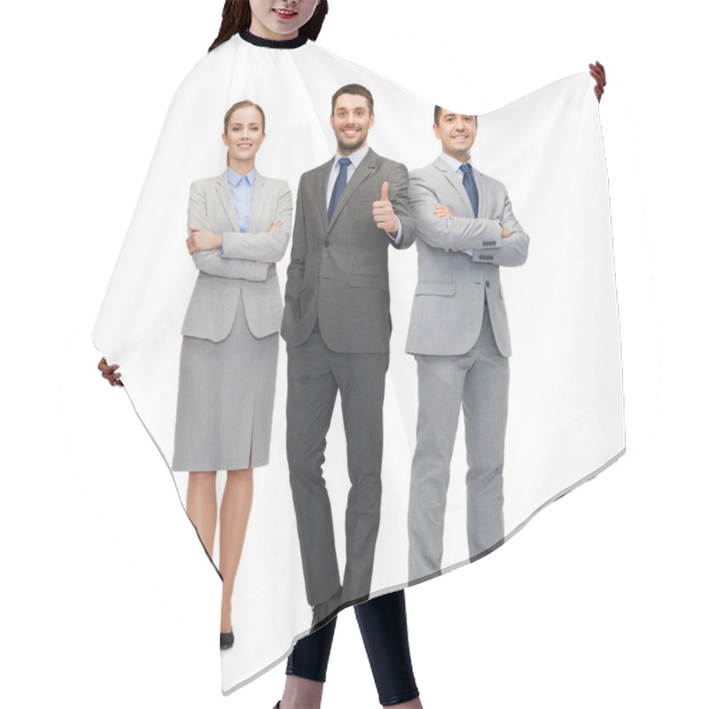 Personality  Group Of Smiling Businessmen Showing Thumbs Up Hair Cutting Cape