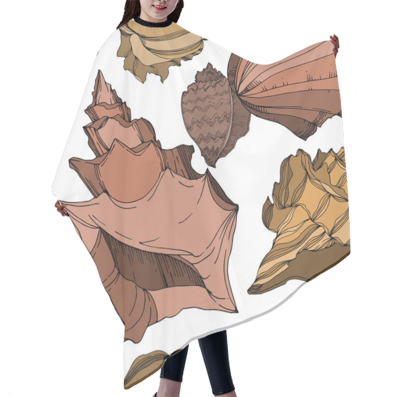 Personality  Vector Summer Beach Seashell Tropical Elements. Black And White  Hair Cutting Cape