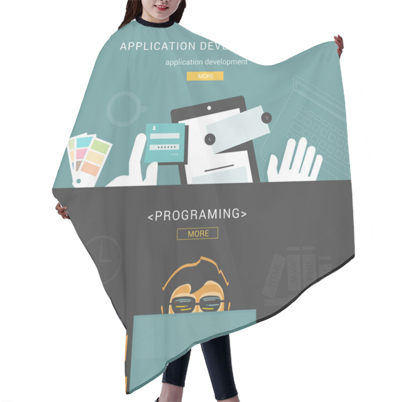 Personality  Set Of Flat Design Concepts For Web Application Development Hair Cutting Cape