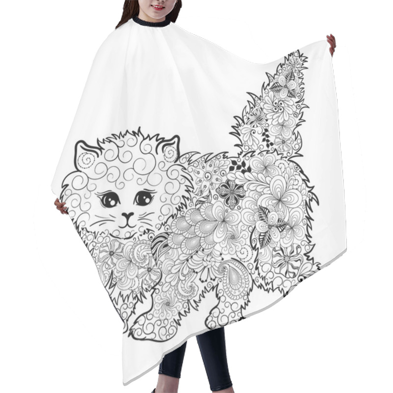 Personality  Kitten  Doodle Illustration Hair Cutting Cape