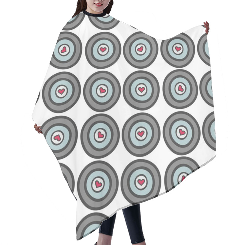 Personality  Retro Gray Blue Circles With Red Hearts Abstract Geometric Seamless Pattern On White Background Hair Cutting Cape