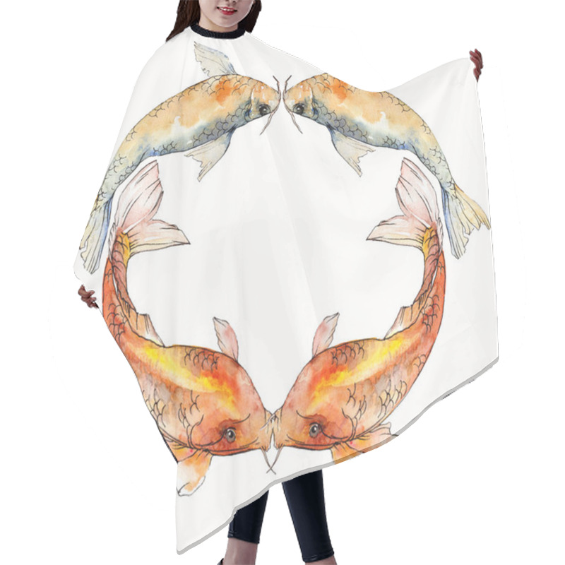 Personality  Watercolor Aquatic Underwater Tropical Fish Set. Red Sea And Exotic Fishes Inside: Goldfish. Frame Border Square. Hair Cutting Cape